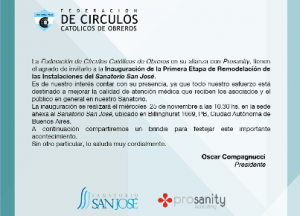 Invitación Inauguración SSJ - 25 de noviembre